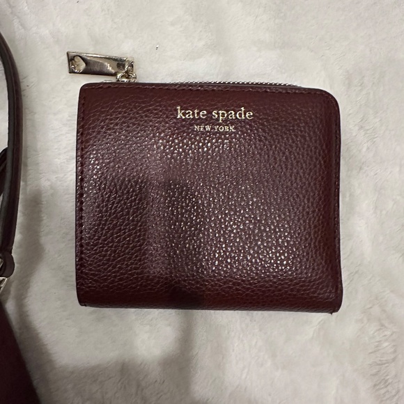 KATE SPADE LEATHER LENA SATCHEL HANDBAG & MATCHING WALLET LOT BURGUNDY - Picture 3 of 7